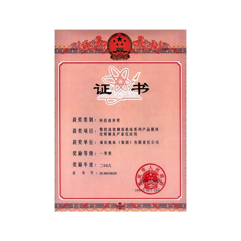 First prize certificate of Municipal Science and Technology Progress Award